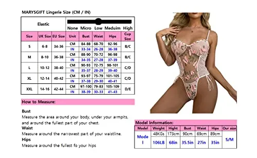 MarysGift Women's Teddy Lace Up Floral Embroidered Top Lingerie Sleepwear Deep V Backless Babydoll Dress One Piece Mesh Bodysuit Lingerie UK 10 12