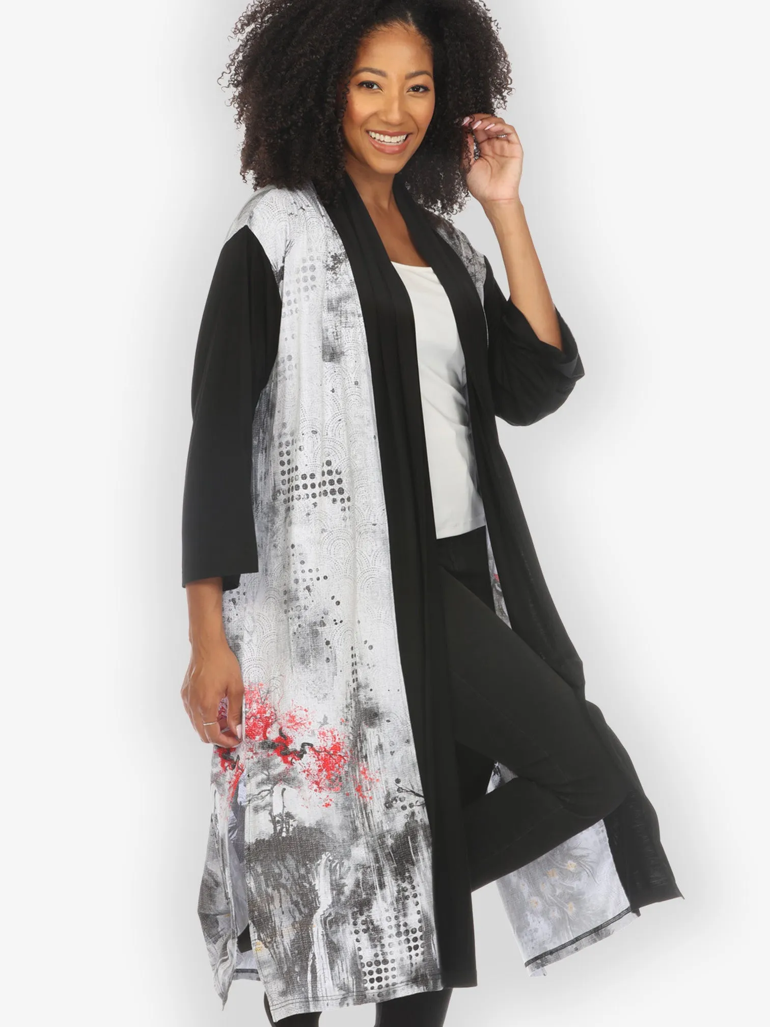 Monotone Peacock Knit Long Cardigan