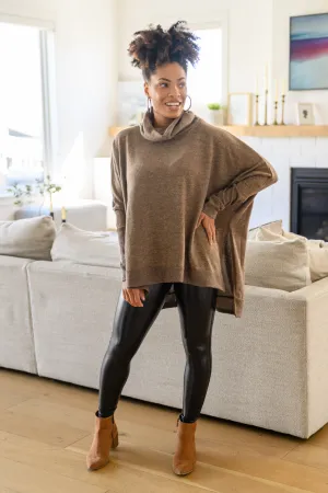 More Cozy Please Cowl Neck Poncho Sweater In Mocha