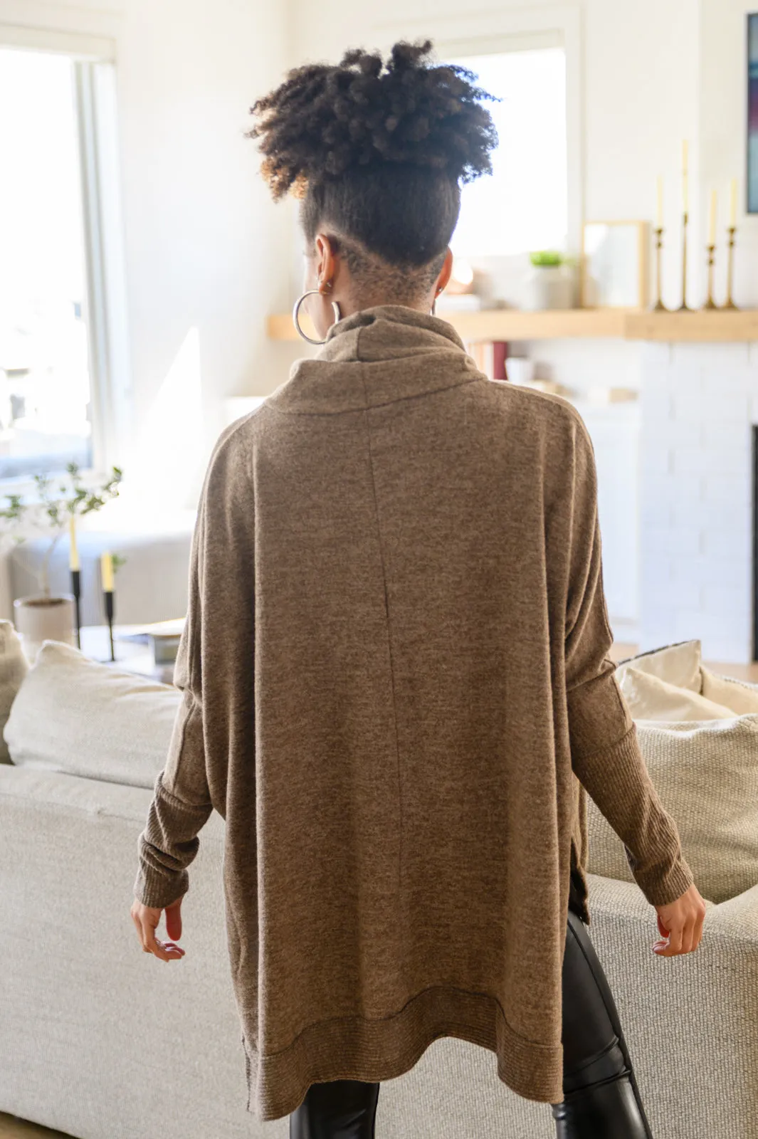 More Cozy Please Cowl Neck Poncho Sweater In Mocha