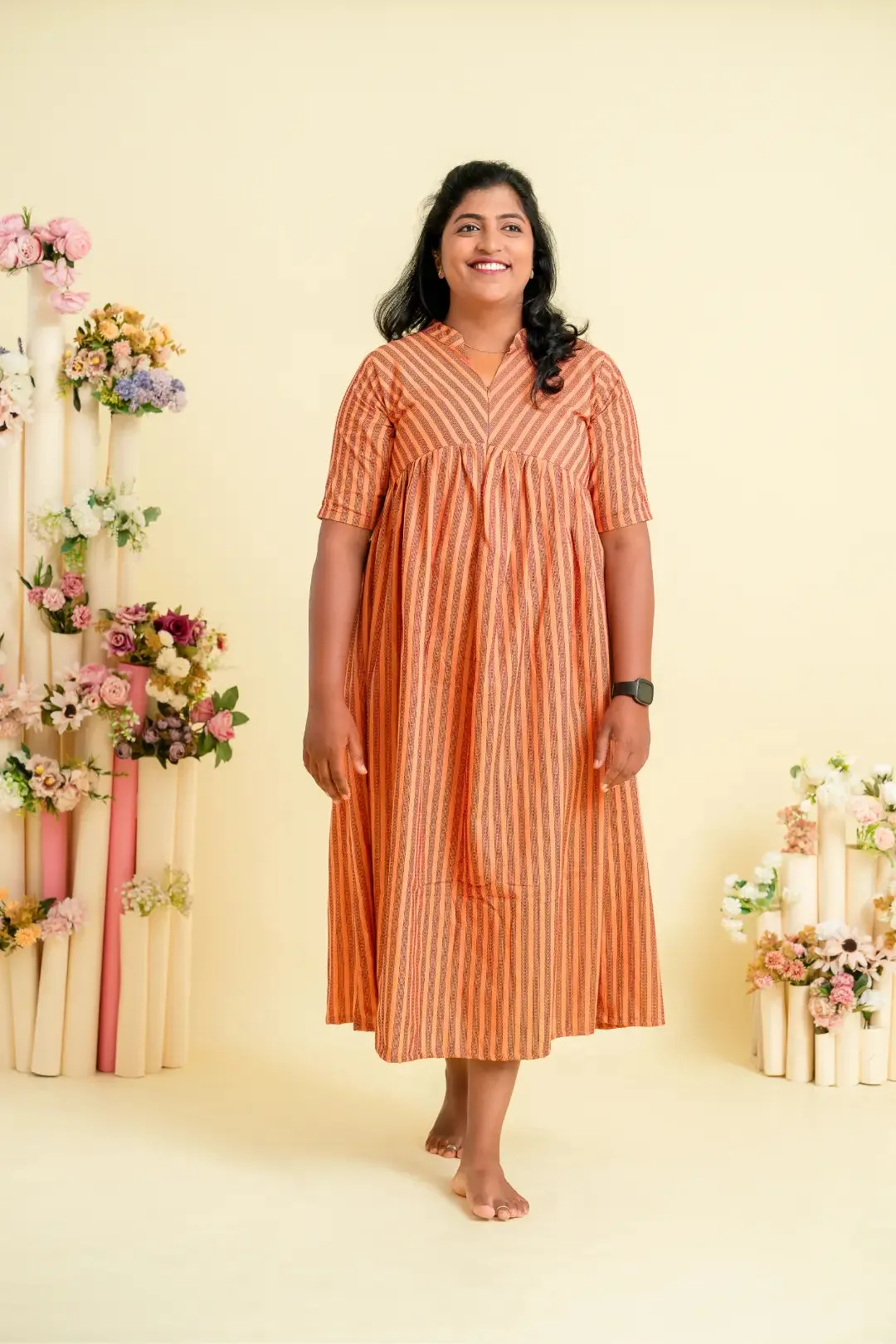 Muddy Orange Road Line Maternity Feeding Dress