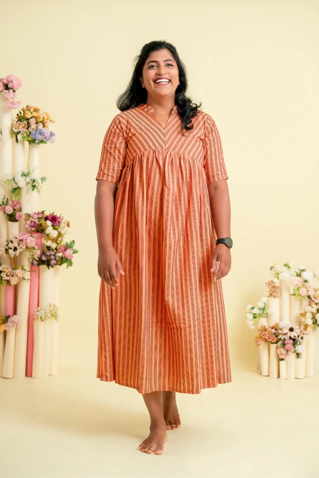 Muddy Orange Road Line Maternity Feeding Dress