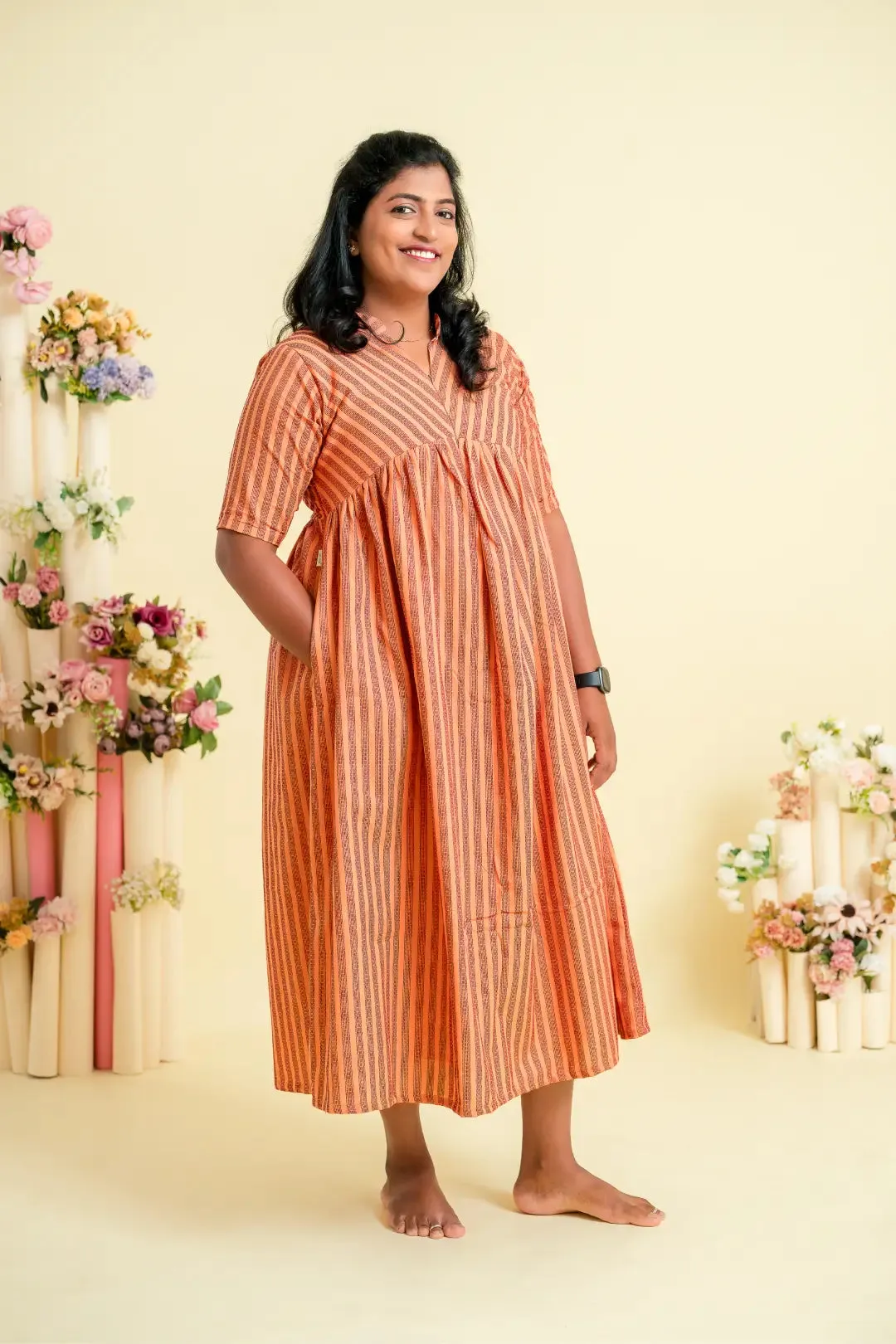 Muddy Orange Road Line Maternity Feeding Dress