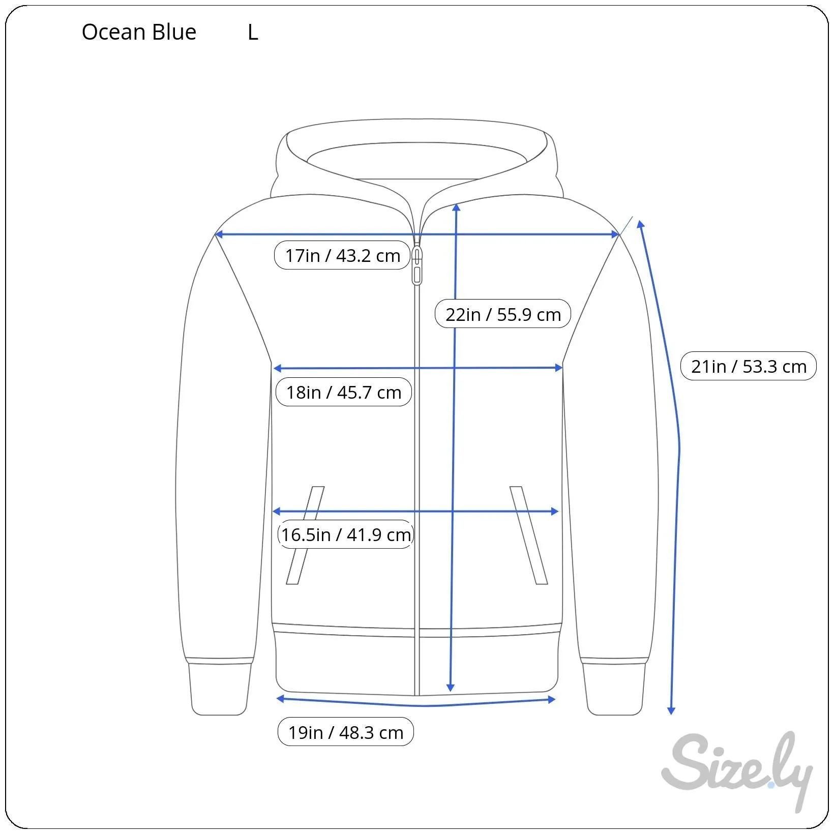 Ocean Blue Women's Light Blue Full Zip Front Long Sleeve Fleece Hoodie - Large