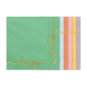 Pastel & Gold Happy Birthday Napkins (12 pack)