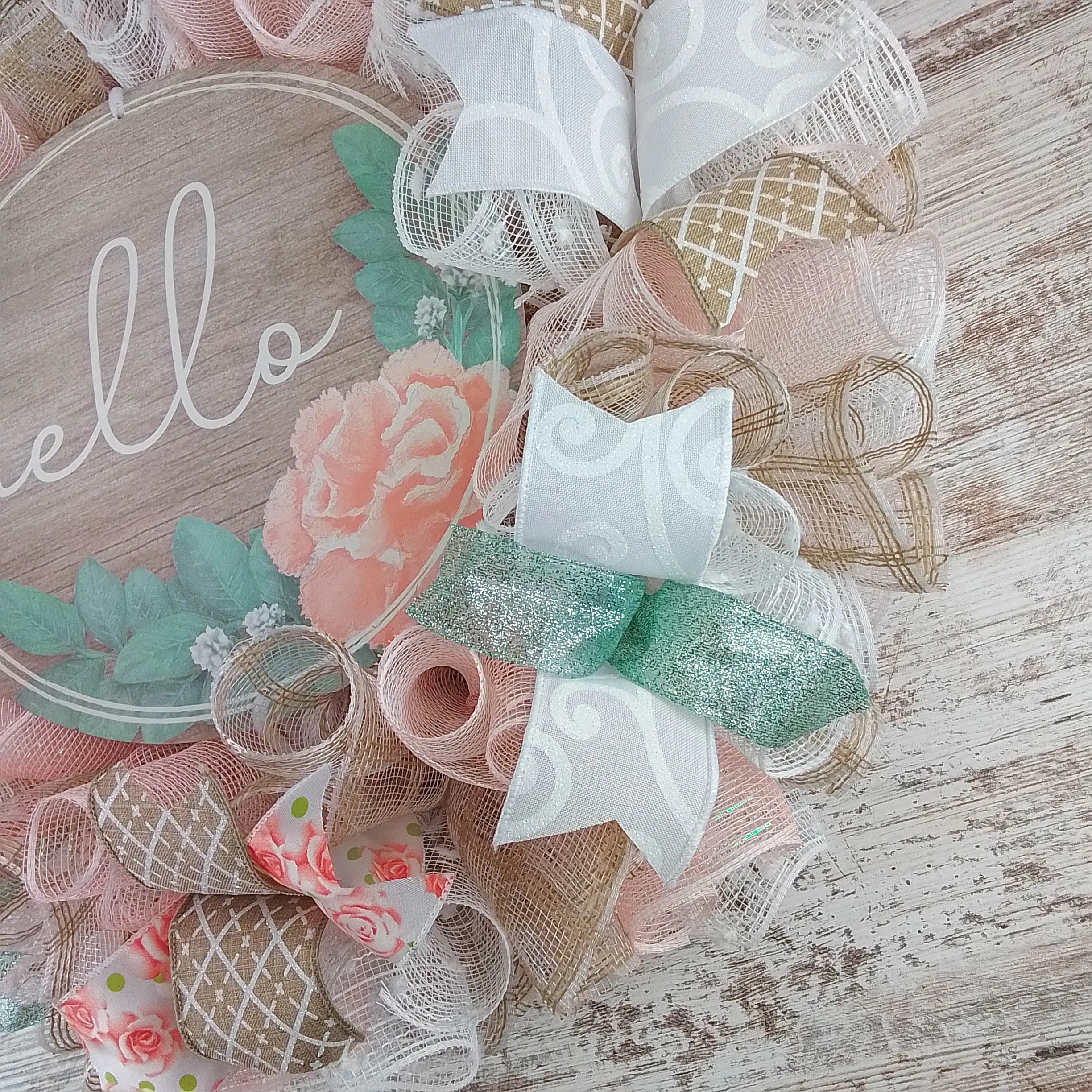 Pastel Spring Wreath, Rustic Burlap Door Decor, Customizable Wooden Sign Centerpiece