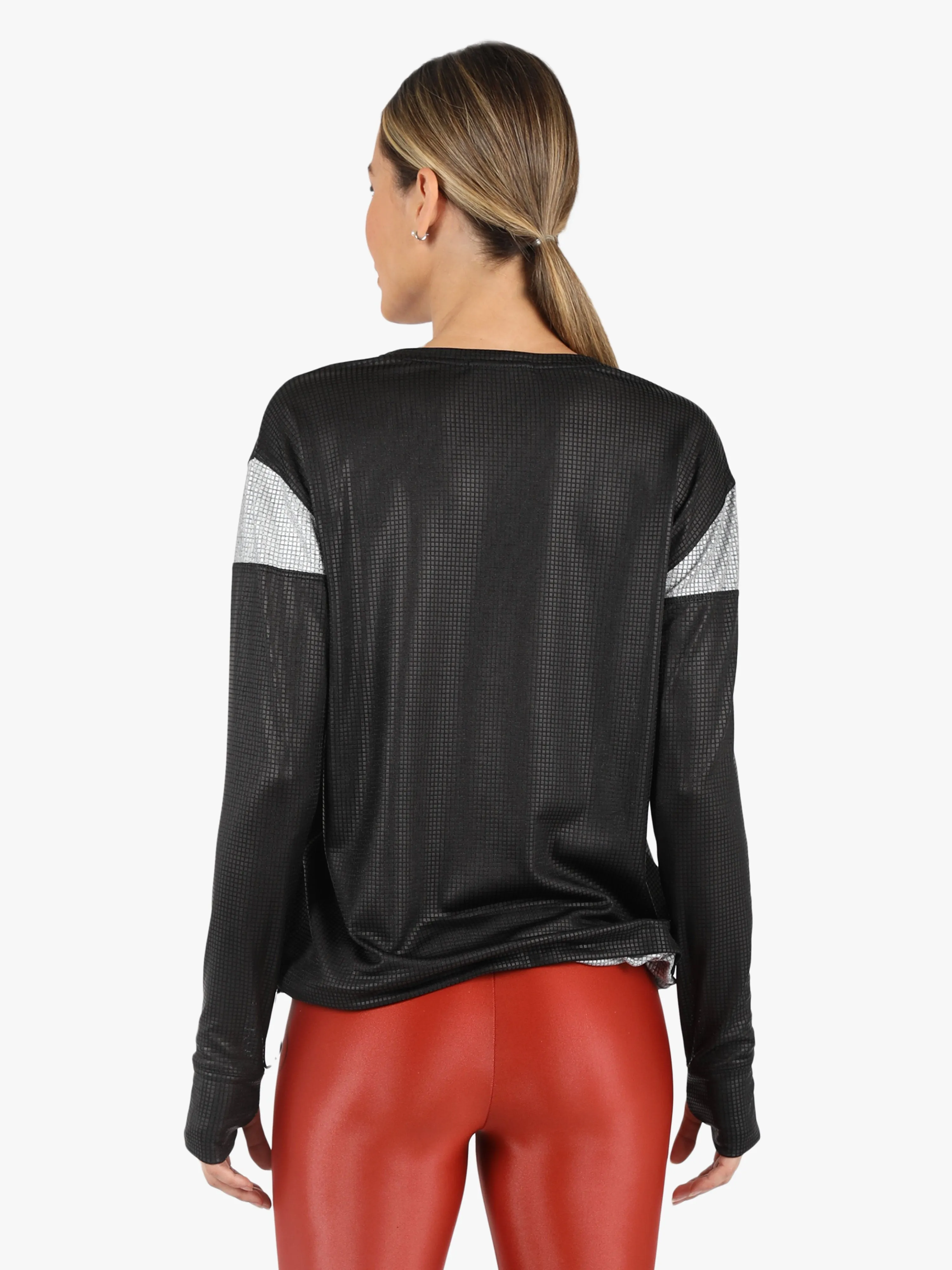 Pasto Disco L/S Top, Black W/ Silver