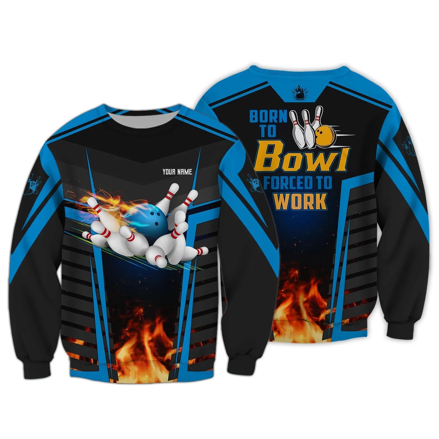 Personalized Name Born To Bowl Christmas Sweatshirt, Forced To Work 3D Bowling Printed Shirts