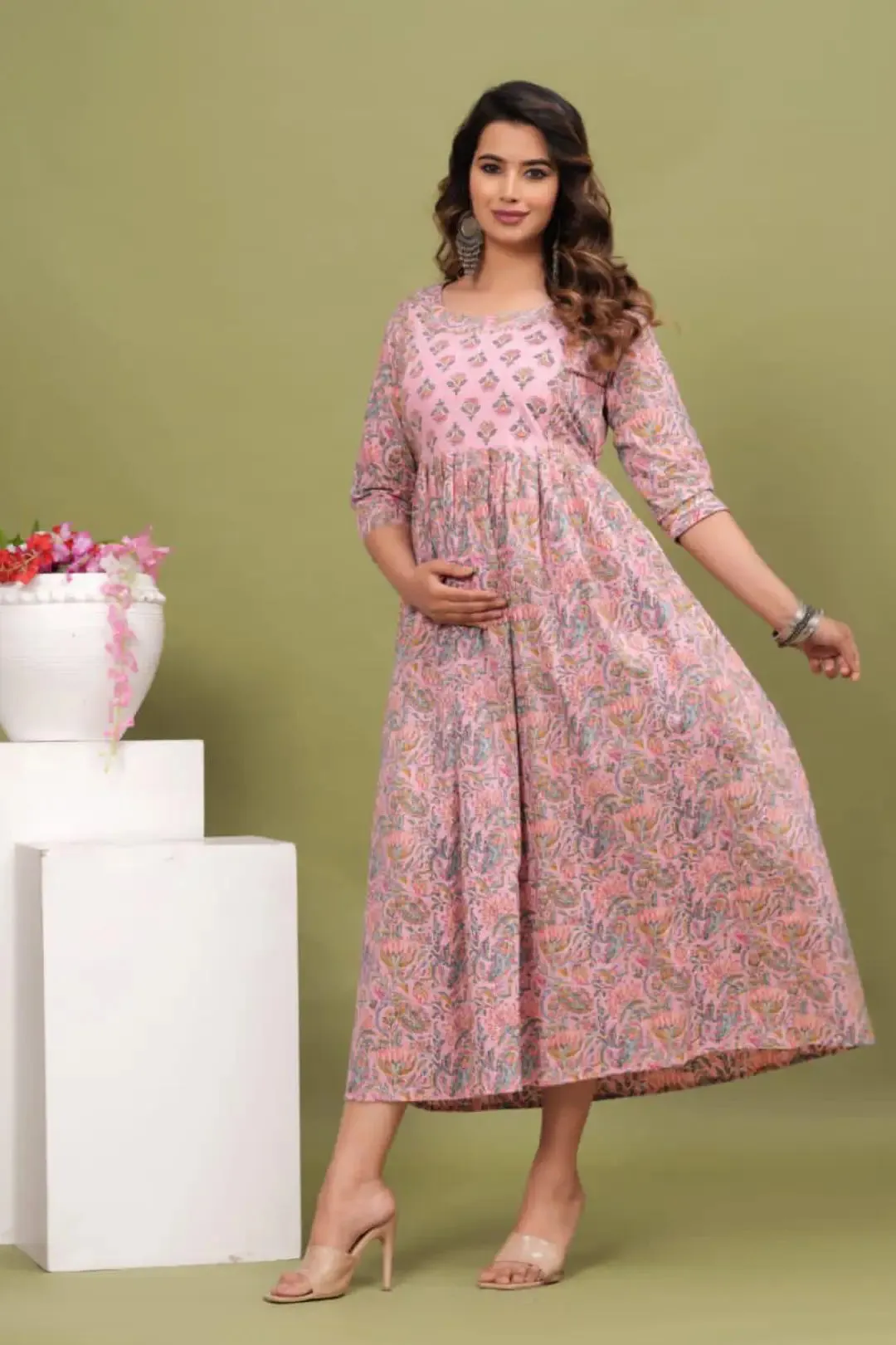 Pink Dreamscape Maternity Feeding kurta