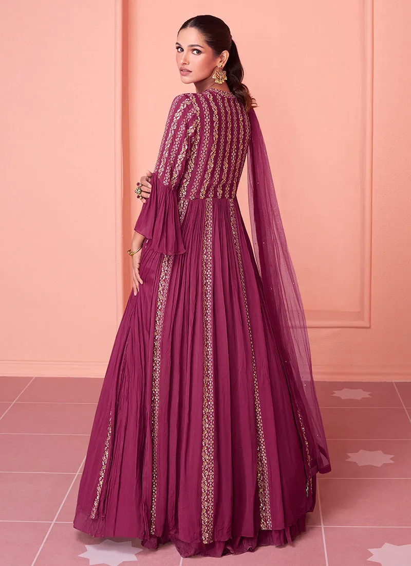 Pink Sequence Embroidery Designer Slit Style Anarkali Lehenga