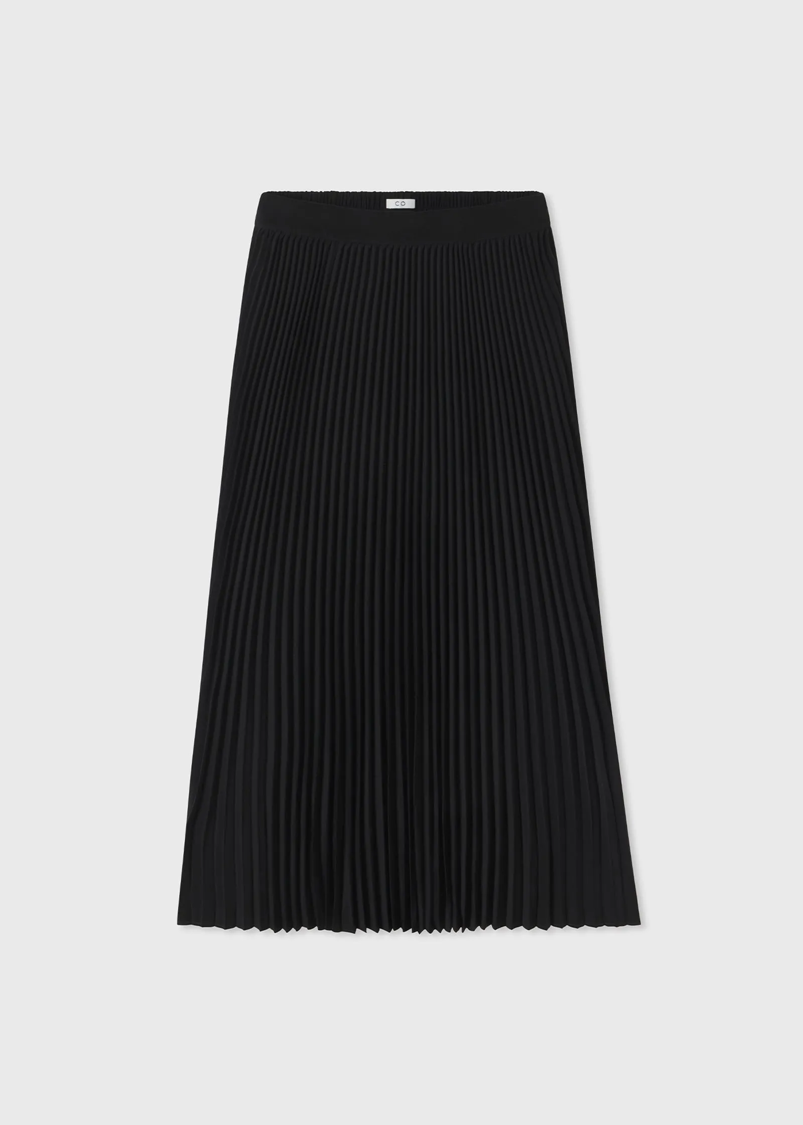 Pleated Elastic Waist Skirt in Stretch Crepe - Black