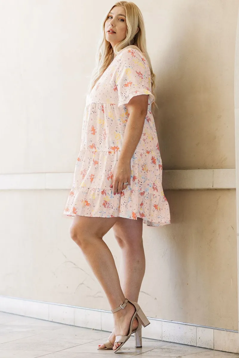 Plus Size Cream and Pink Babydoll Swing Dress