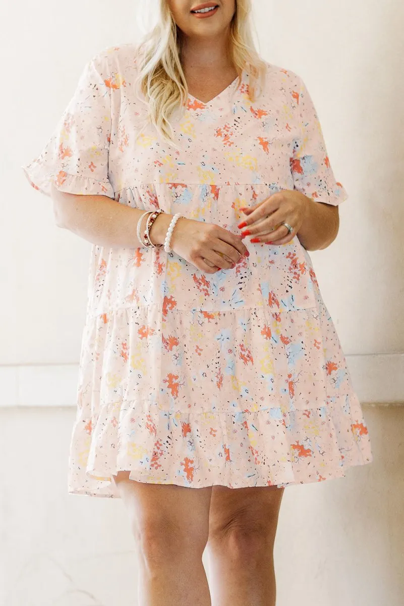 Plus Size Cream and Pink Babydoll Swing Dress