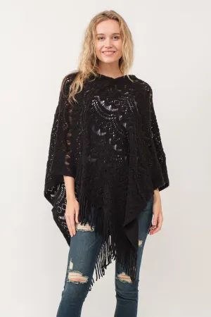 RAJ DREW CUT KNIT PONCHO CAPE BLACK