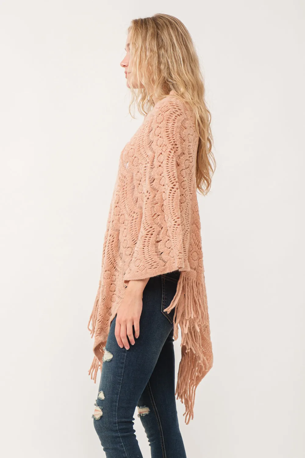 RAJ DREW CUT KNIT PONCHO CAPE DESERT SAND