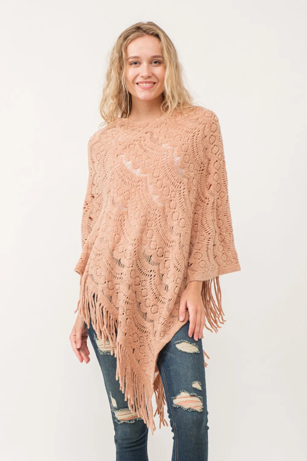 RAJ DREW CUT KNIT PONCHO CAPE DESERT SAND