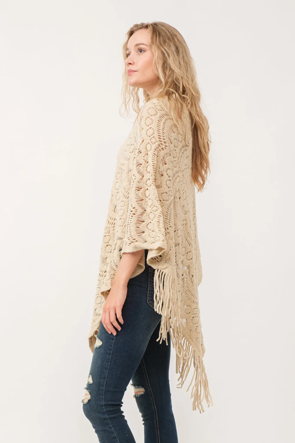 RAJ DREW CUT KNIT PONCHO CAPE ECRU