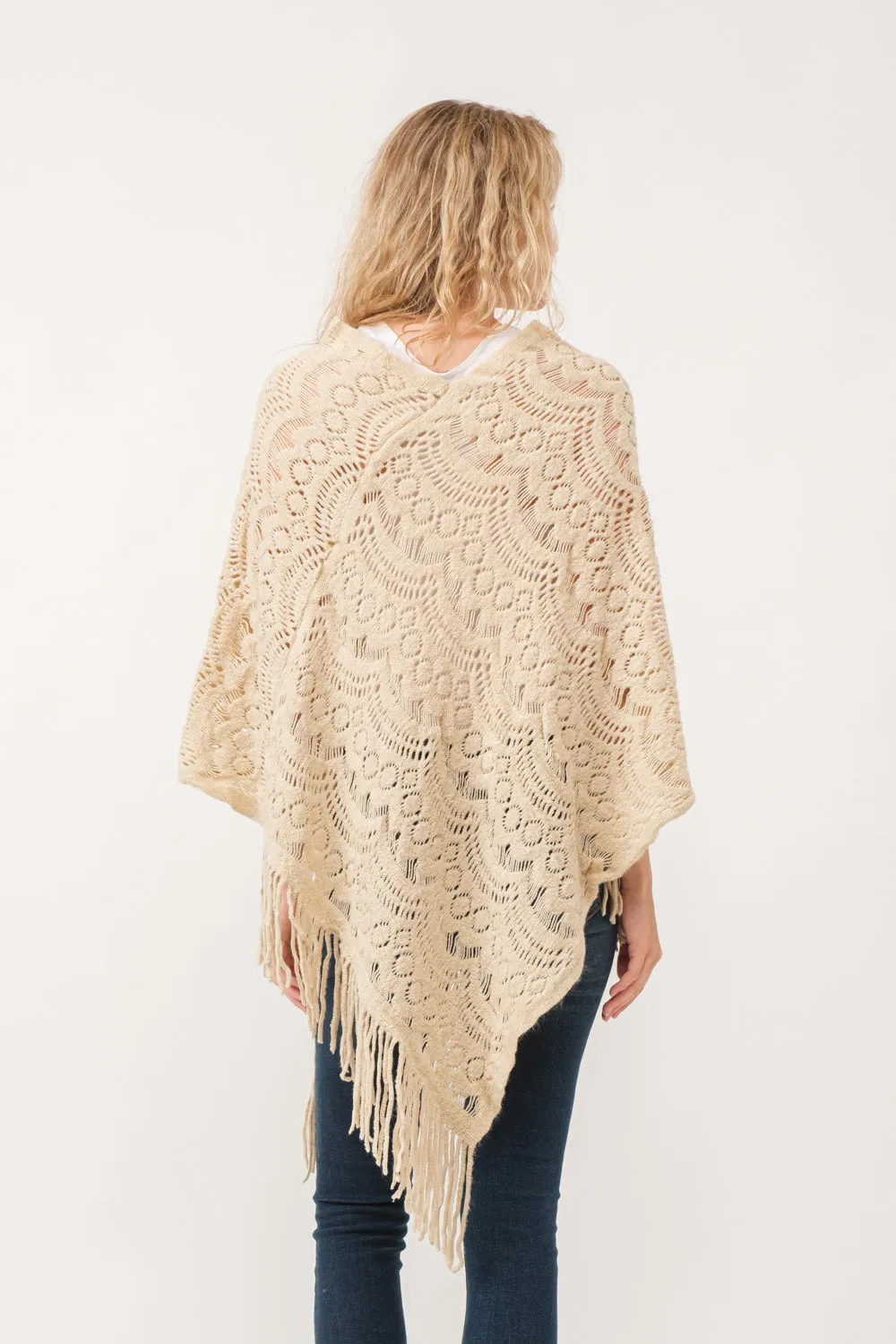 RAJ DREW CUT KNIT PONCHO CAPE ECRU