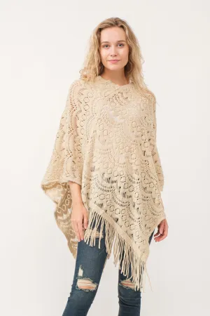 RAJ DREW CUT KNIT PONCHO CAPE ECRU