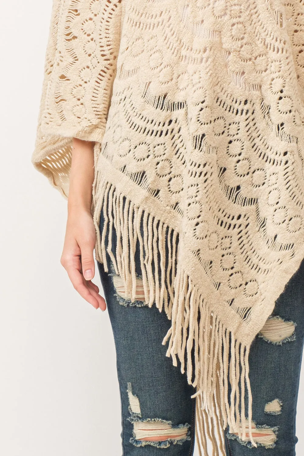 RAJ DREW CUT KNIT PONCHO CAPE ECRU