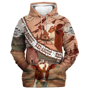 Red Angus With Straw Roll On The Farm Hoodie