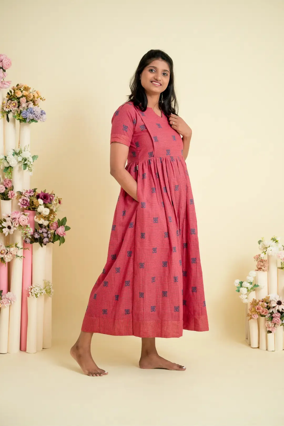 Red Pierrot Maternity Feeding Dress