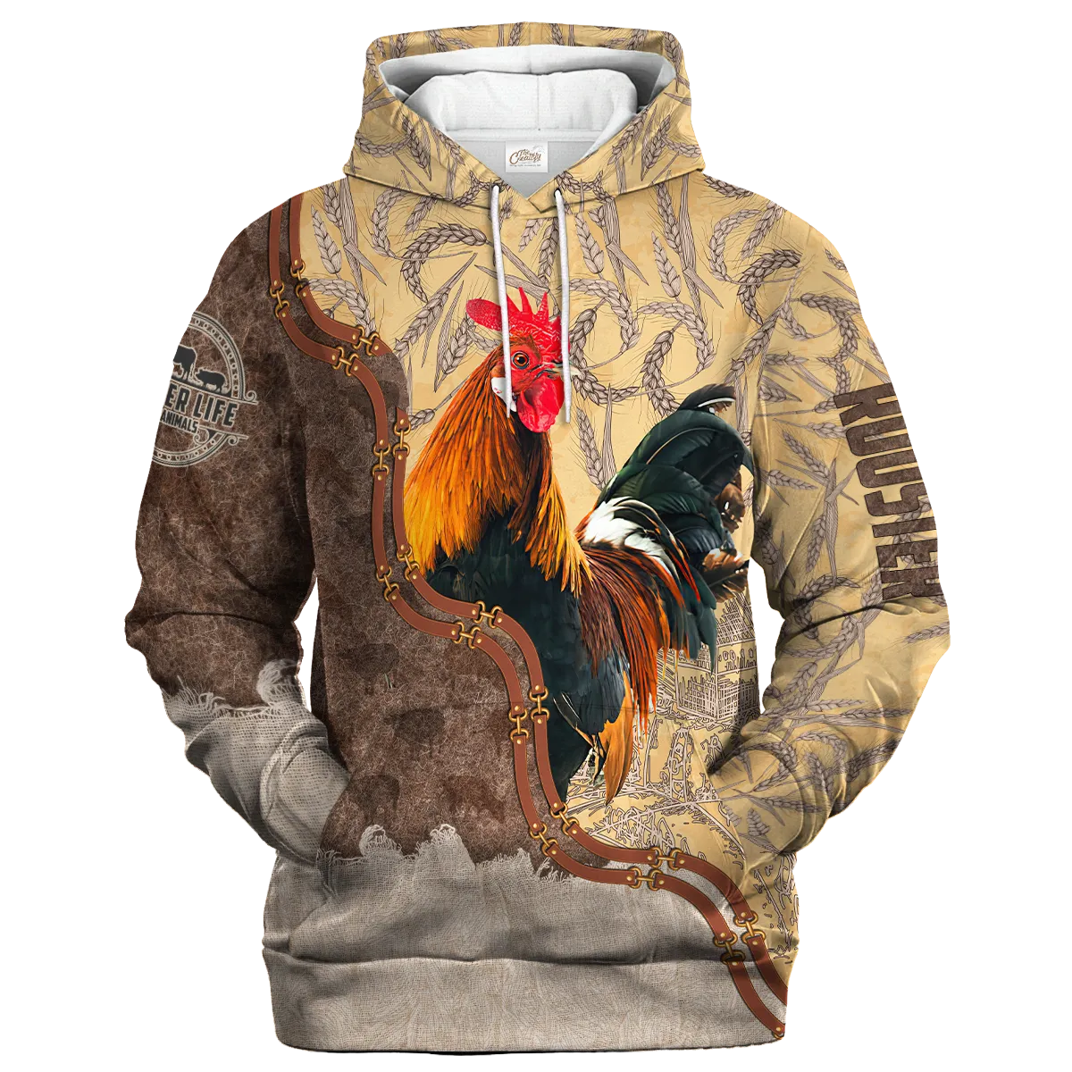 Rooster Lovers In Barley Pattern Hoodie