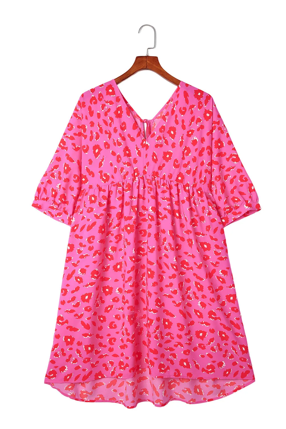 Rose Plus Size 3/4 Sleeves V Neck Leopard Dress