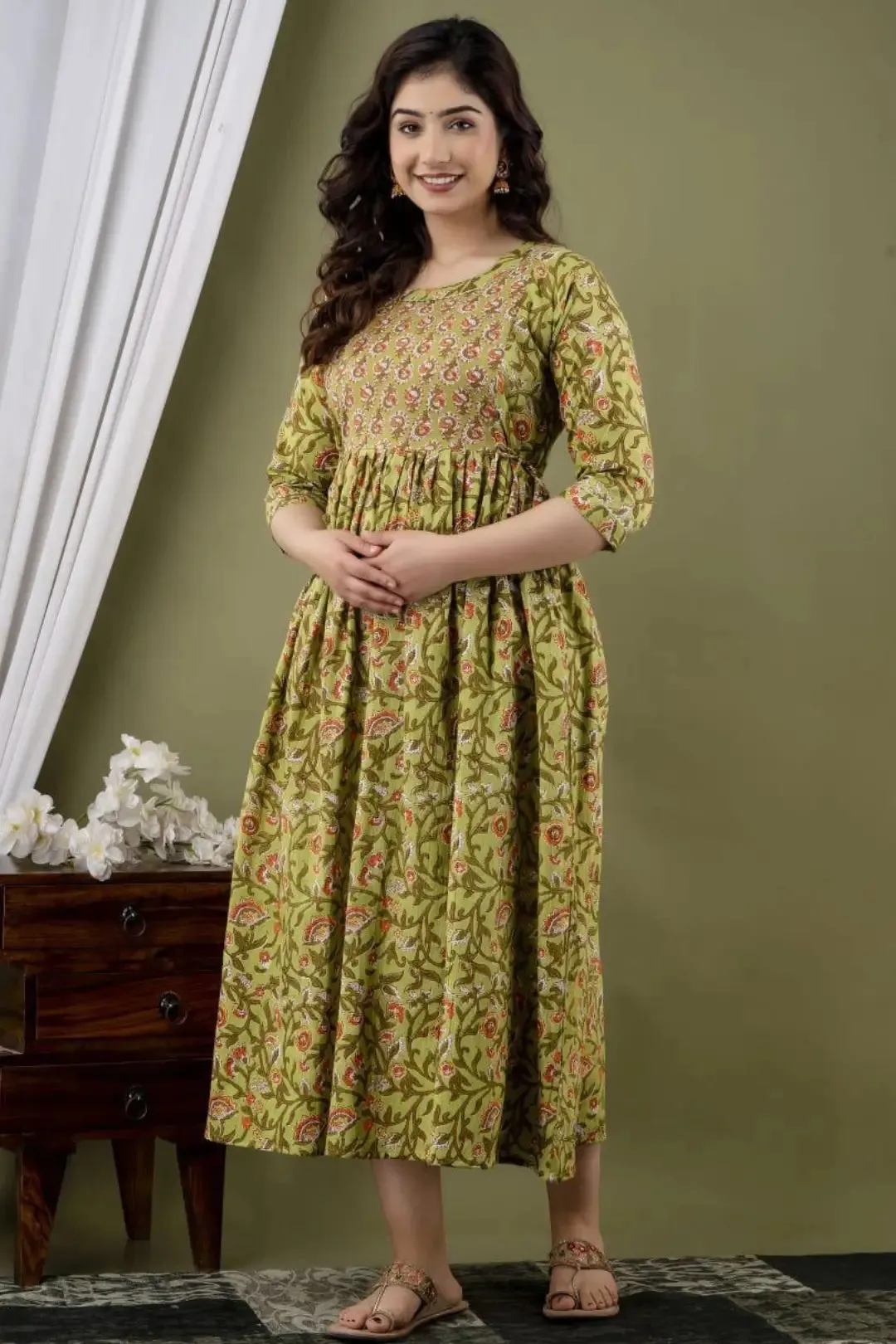 Sage Splendar Maternity Feeding Kurta