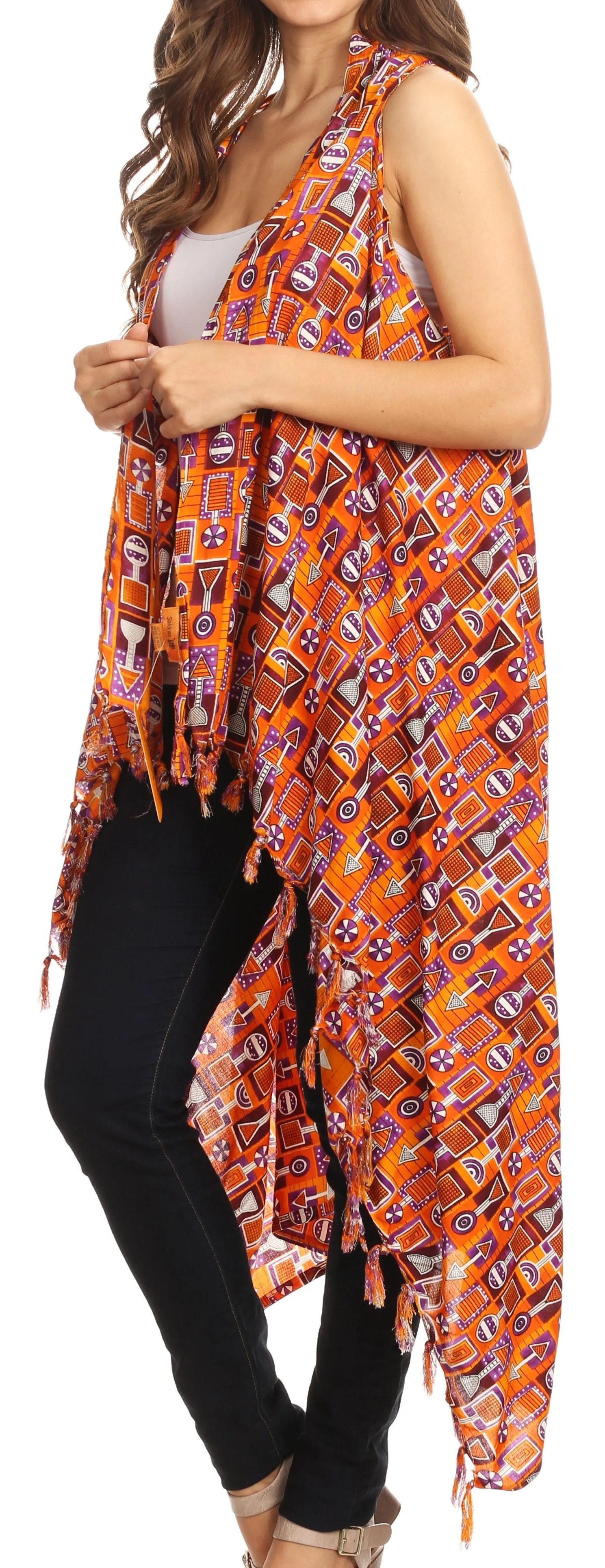 Sakkas Hatice Light Colorful Poncho Wrap Cardigan Top with African Ankara Print