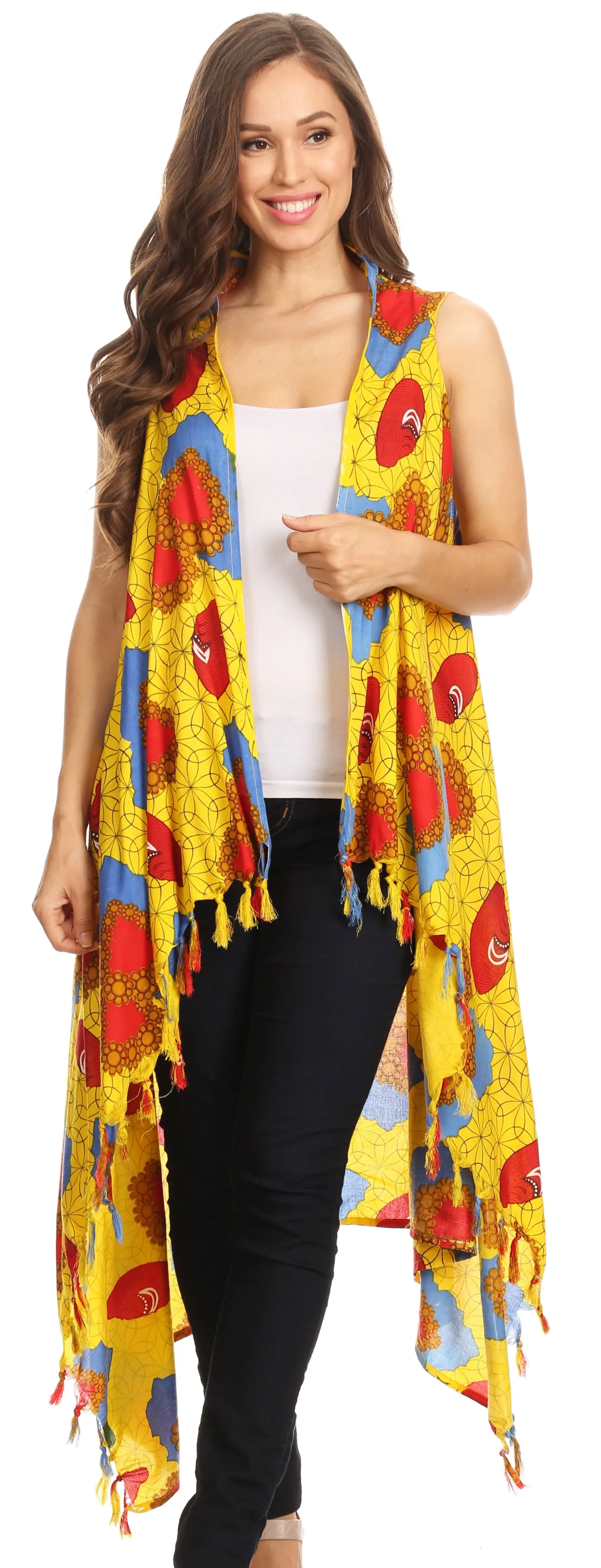 Sakkas Hatice Light Colorful Poncho Wrap Cardigan Top with African Ankara Print