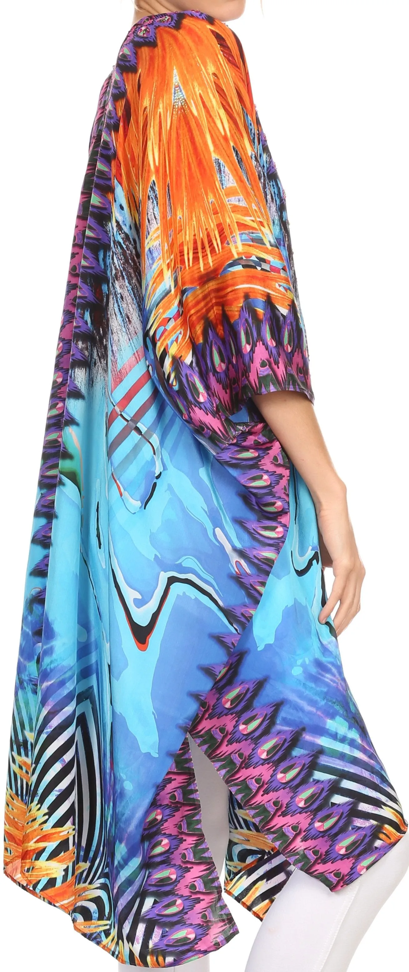 Sakkas Libra Mid Length Caftan Dress / Cover Up With Tribal Print / Rhinestones