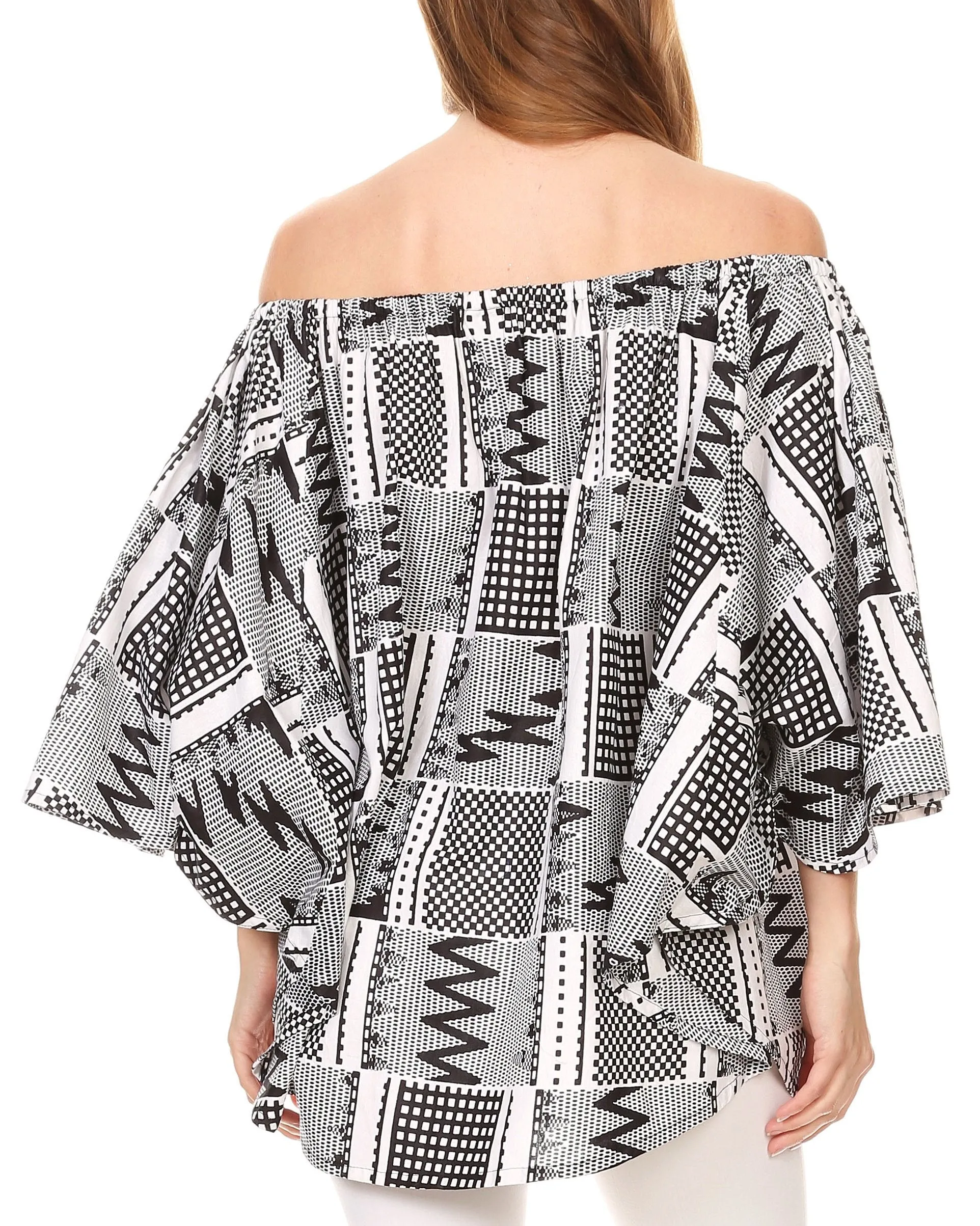 Sakkas Zane Off-shoulder Circle Poncho Top Blouse Relax Fit Elastic Neckline