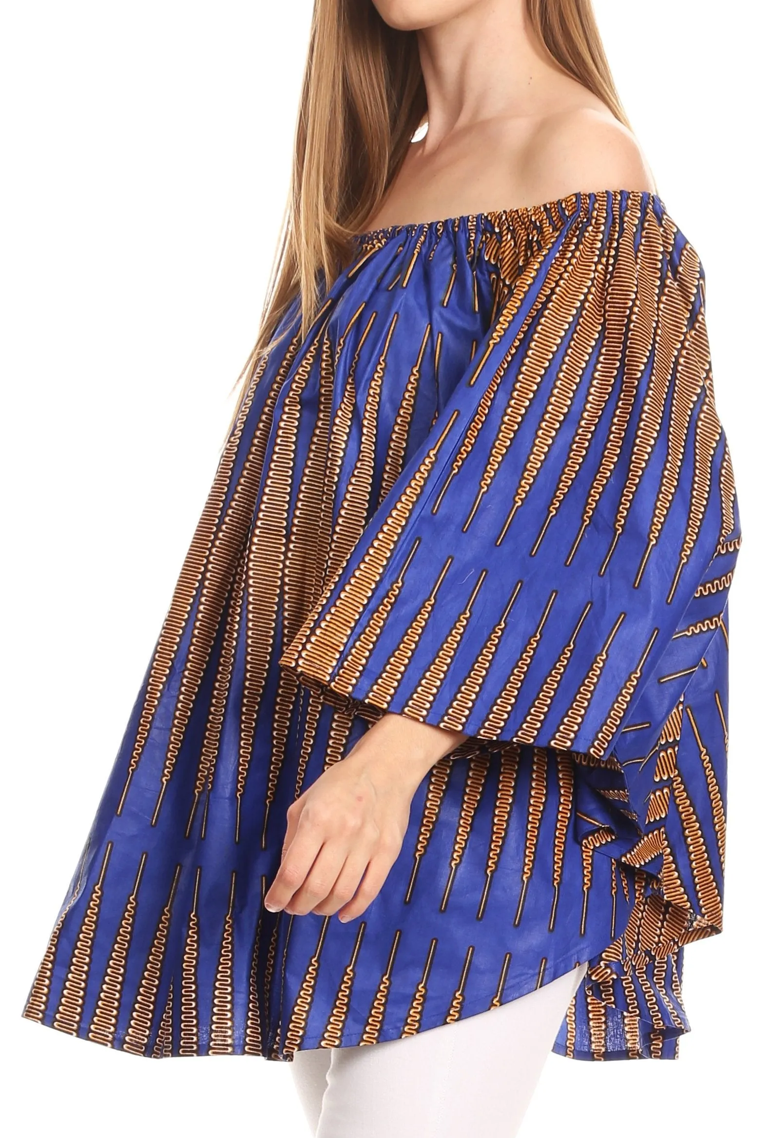 Sakkas Zane Off-shoulder Circle Poncho Top Blouse Relax Fit Elastic Neckline