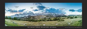 SALE - Snowy Range Mountains, Wyoming Panoramic Fine Art Print WITH Peak Names & Elevations - 10x30 Metal Print - Scratch and Dent Sale