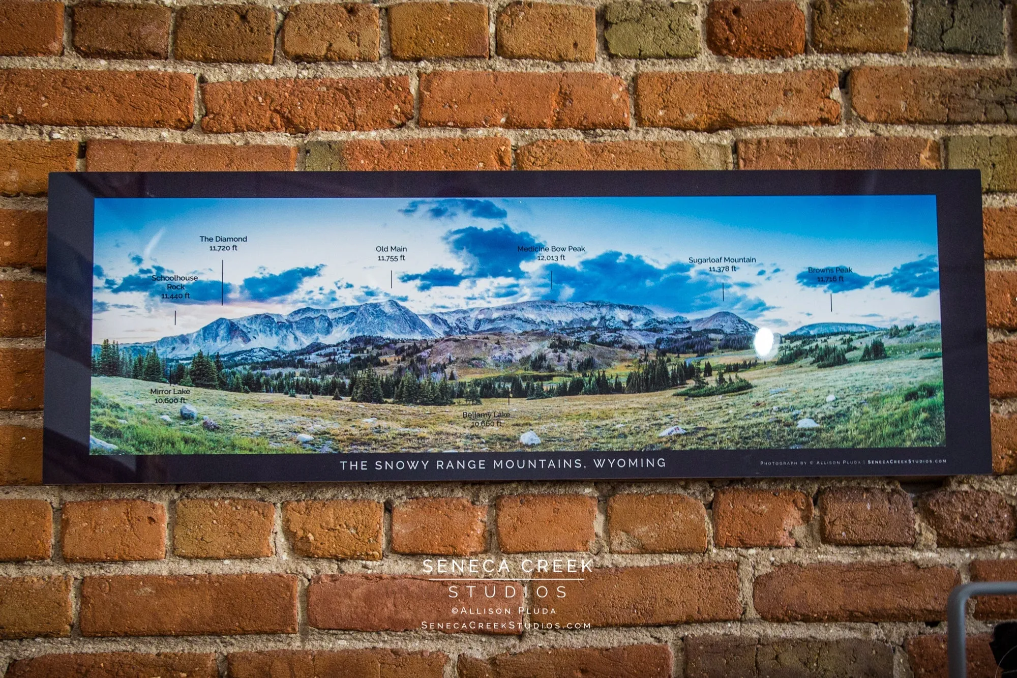 SALE - Snowy Range Mountains, Wyoming Panoramic Fine Art Print WITH Peak Names & Elevations - 10x30 Metal Print - Scratch and Dent Sale