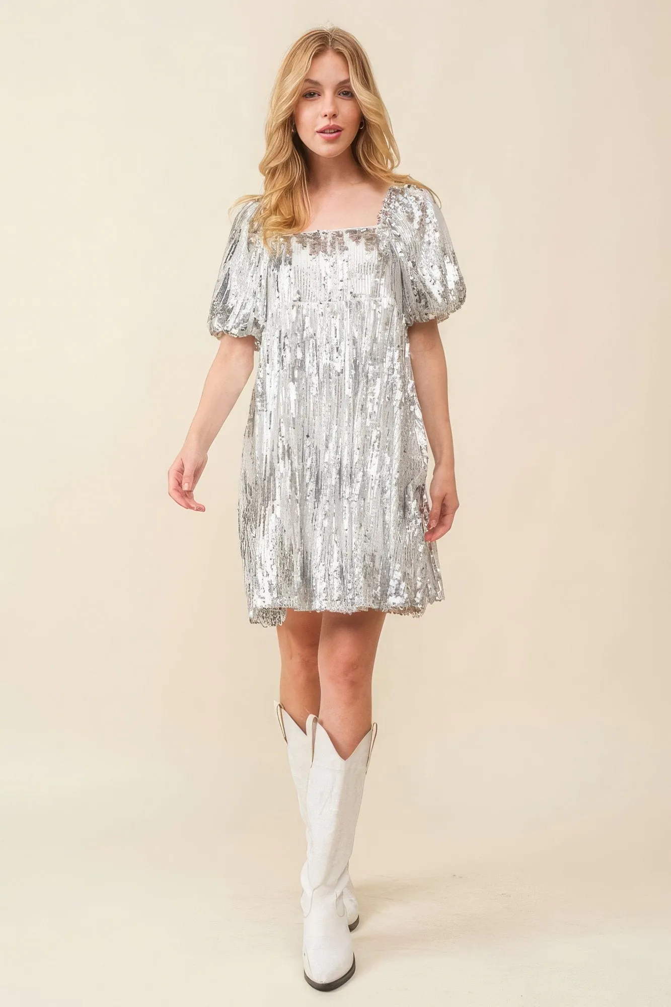 Sequin babydoll mini dress