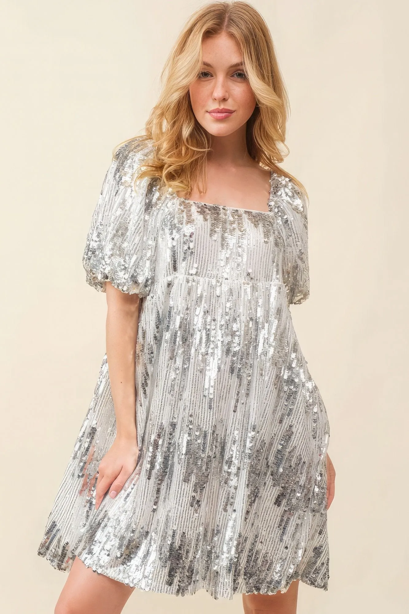 Sequin babydoll mini dress