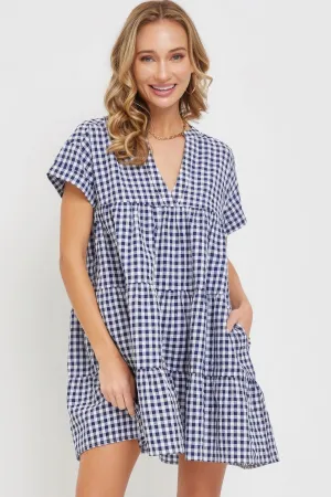 Stylish Summer Navy Gingham Bodydoll Dress for Women