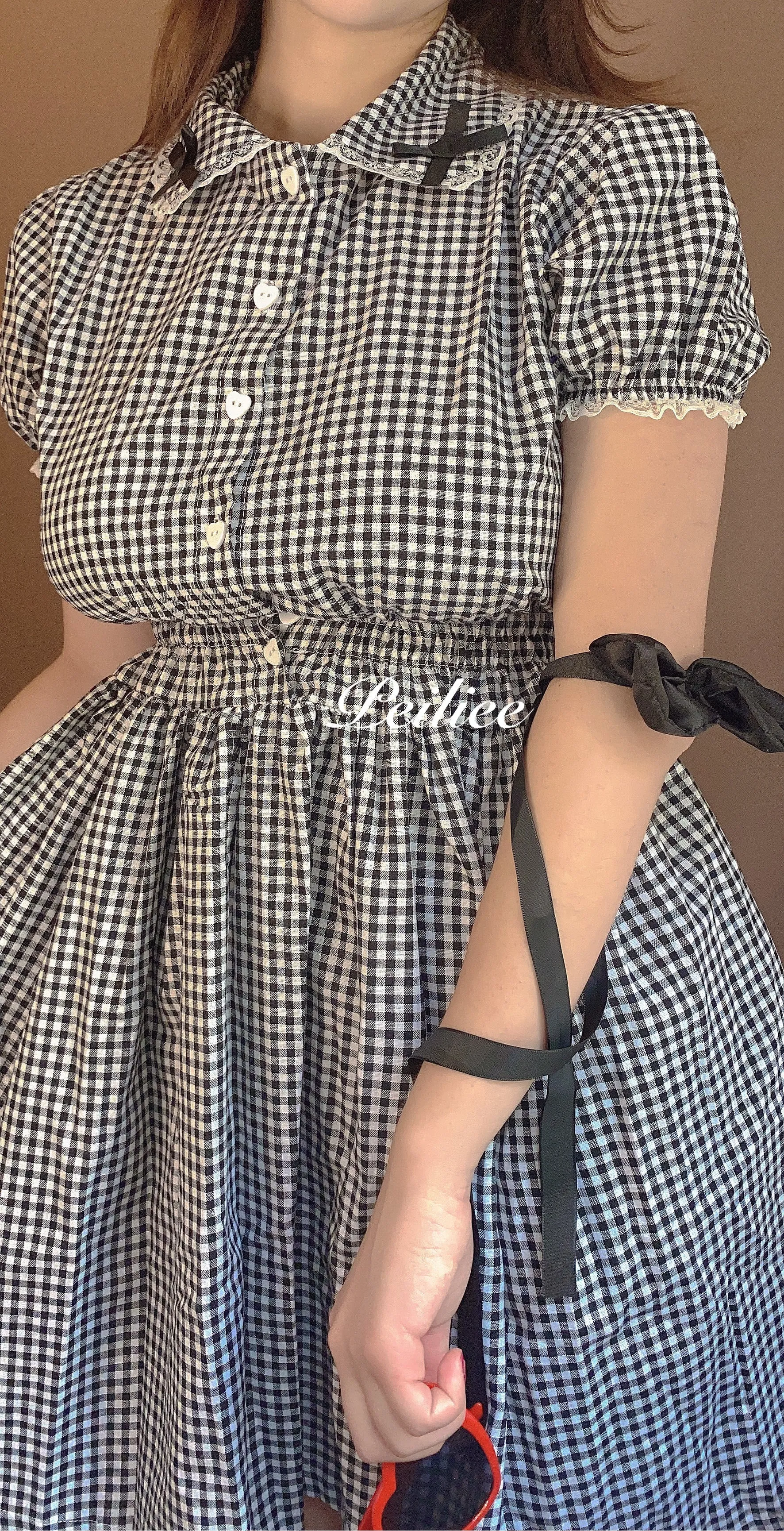 Sweden Warehouse [By Peiliee] Afternoon Tea At Tiffany Gingham Babydoll Mini Dress Lolita 1997 style