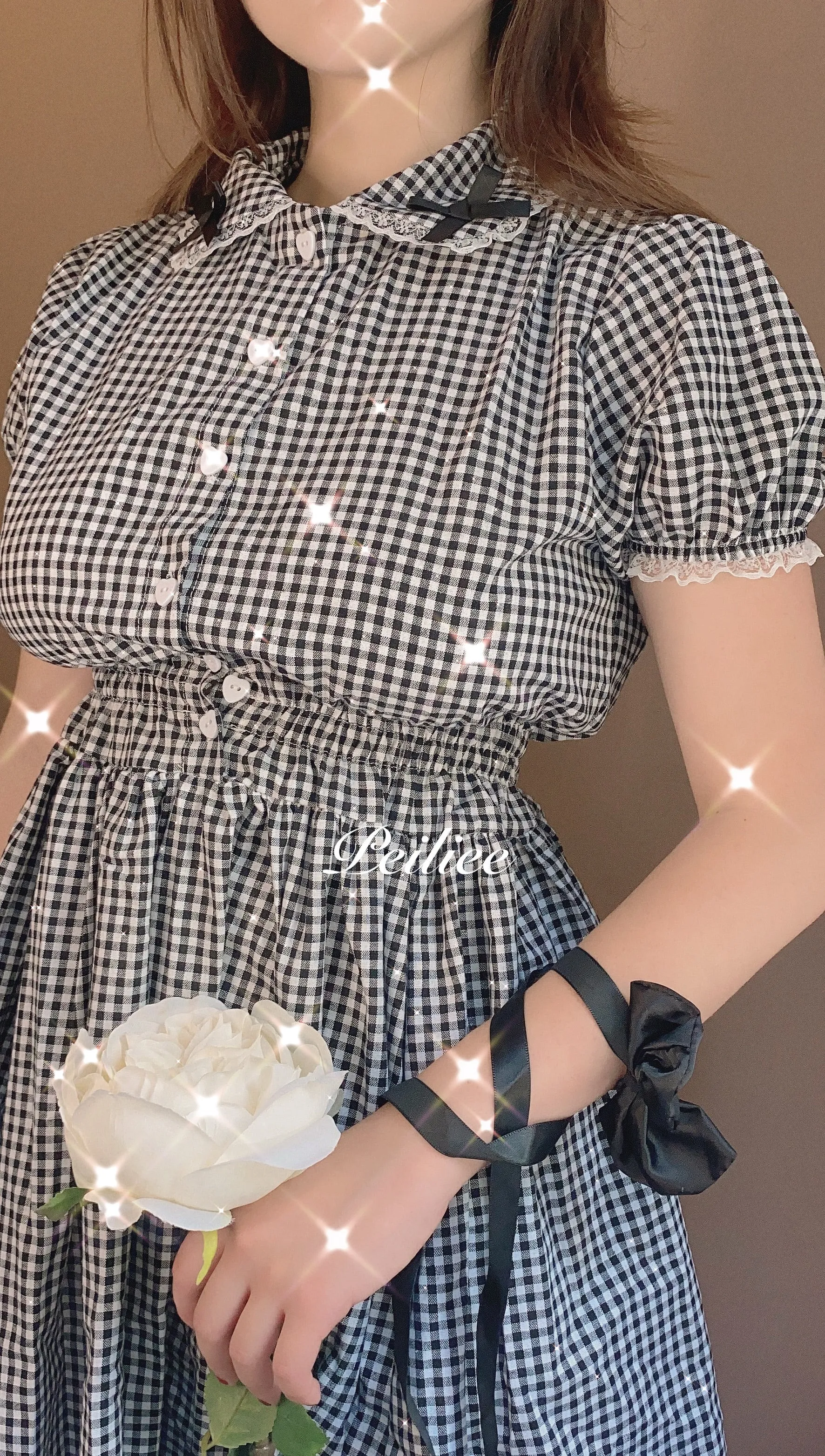 Sweden Warehouse [By Peiliee] Afternoon Tea At Tiffany Gingham Babydoll Mini Dress Lolita 1997 style