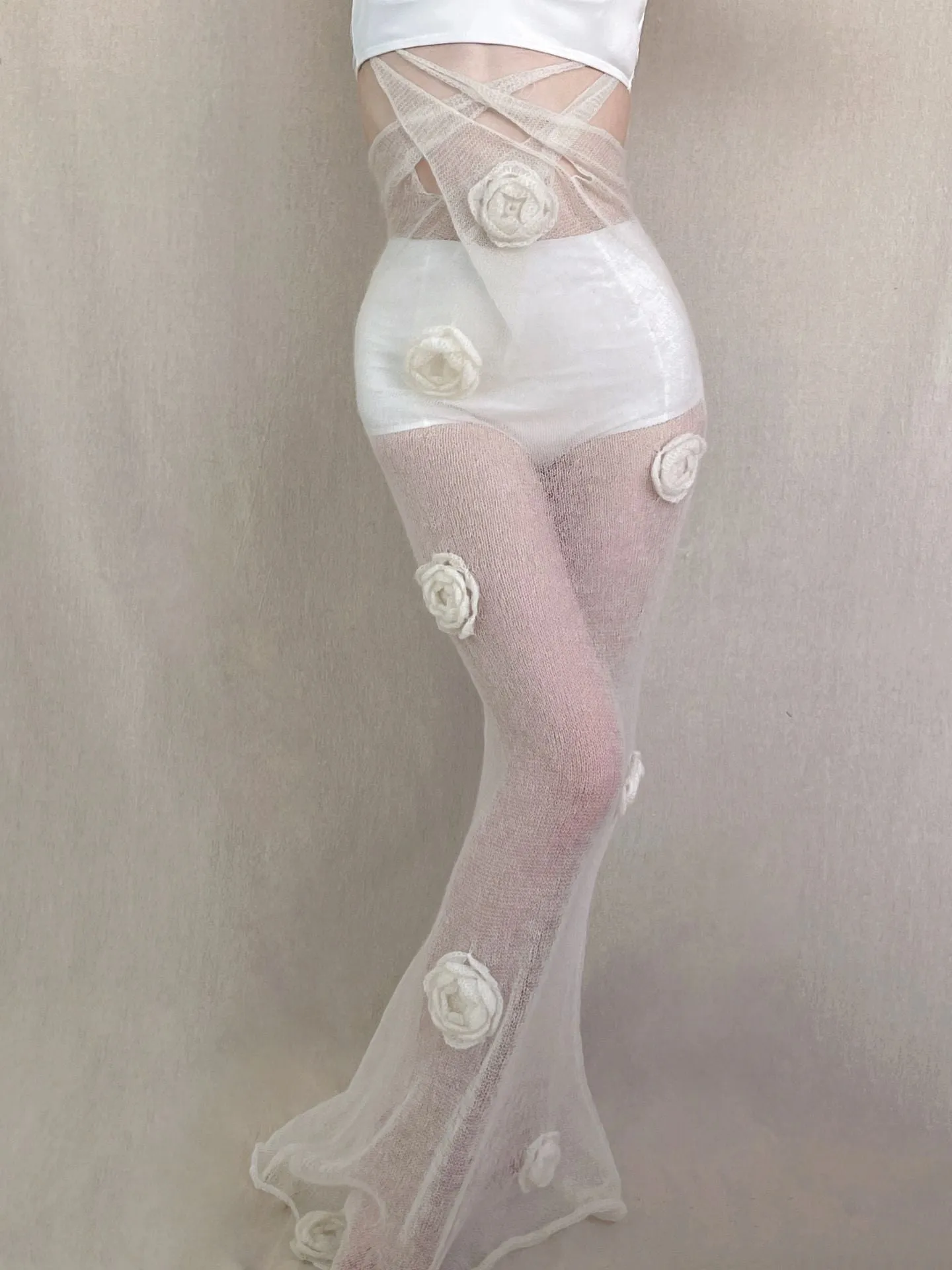 [Tailor Made] Floral Deity White Rose Hand Knitted Dress