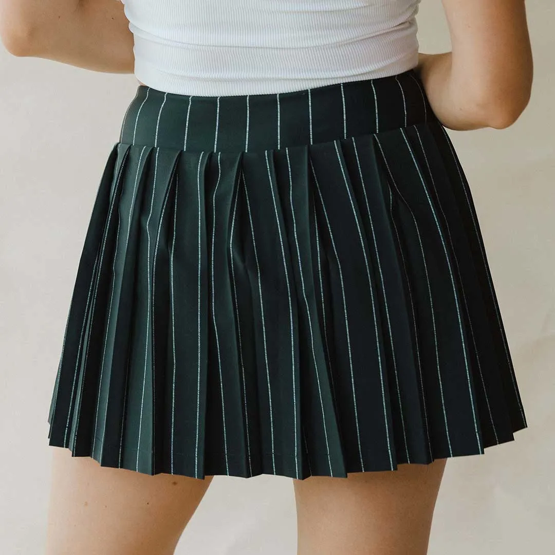 Tie Breaker Tennis Skirt, Navy Pinstripe