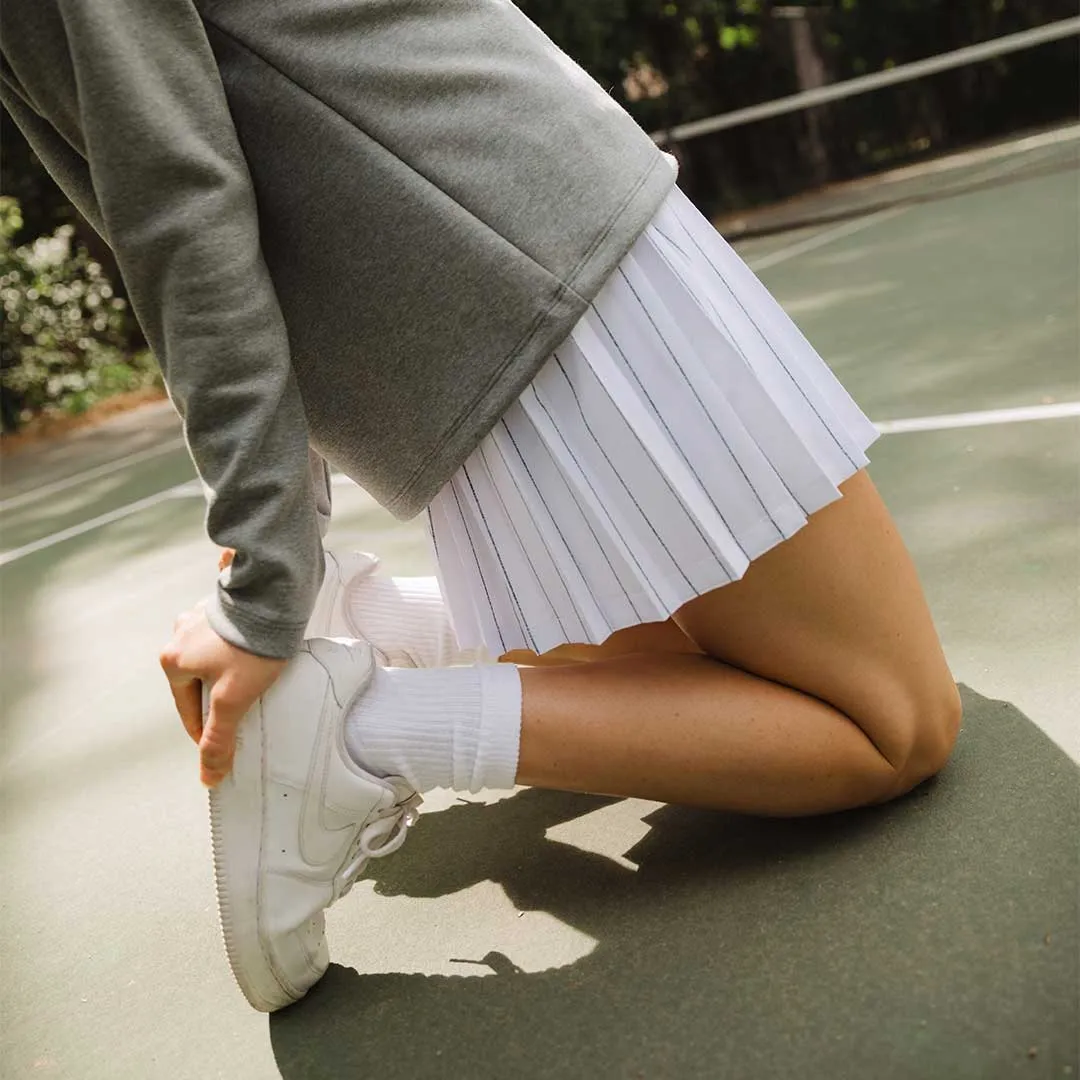 Tie Breaker Tennis Skirt, White Pinstripe