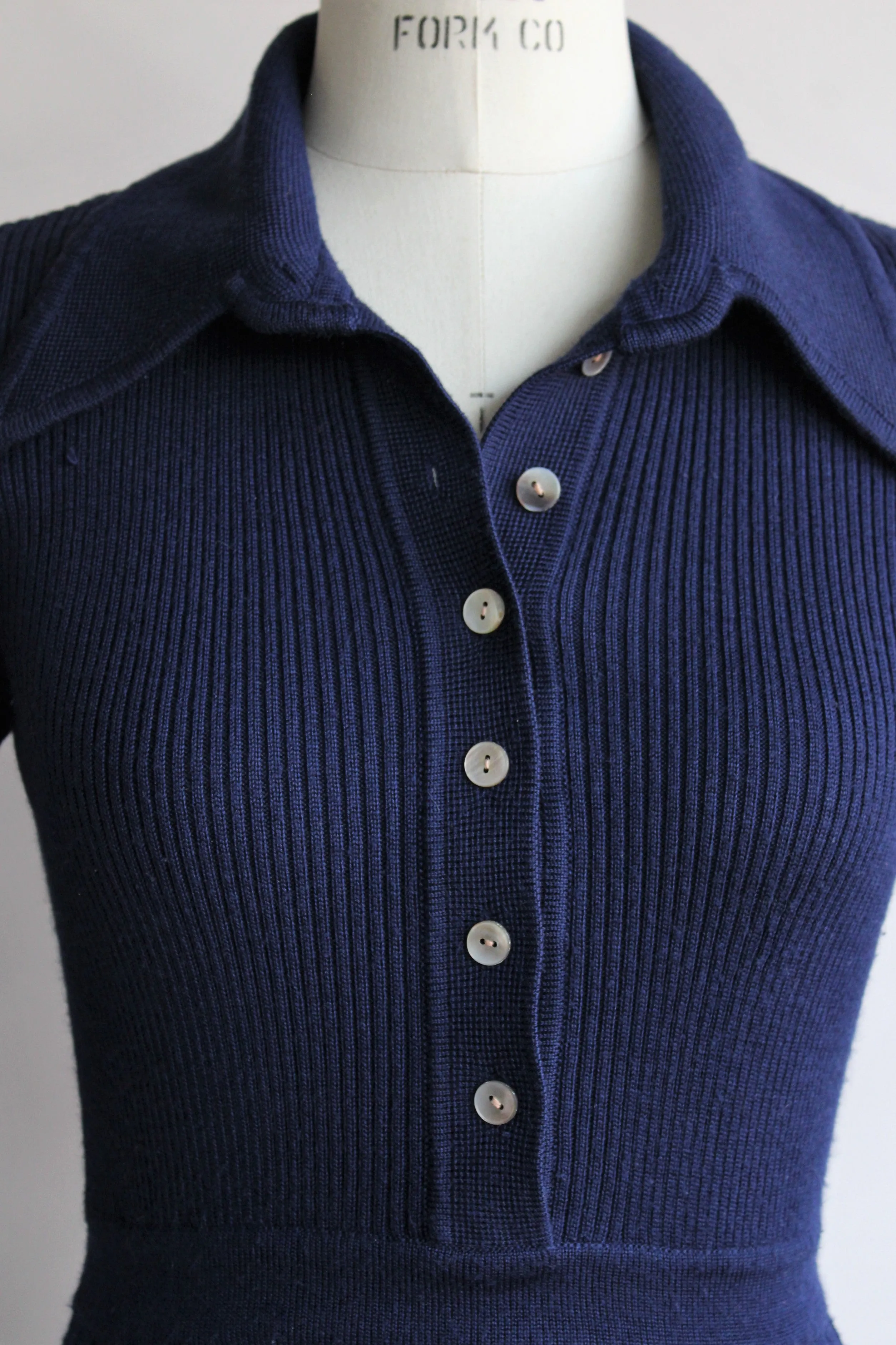 Vintage 1970s Navy Blue Knit Dress