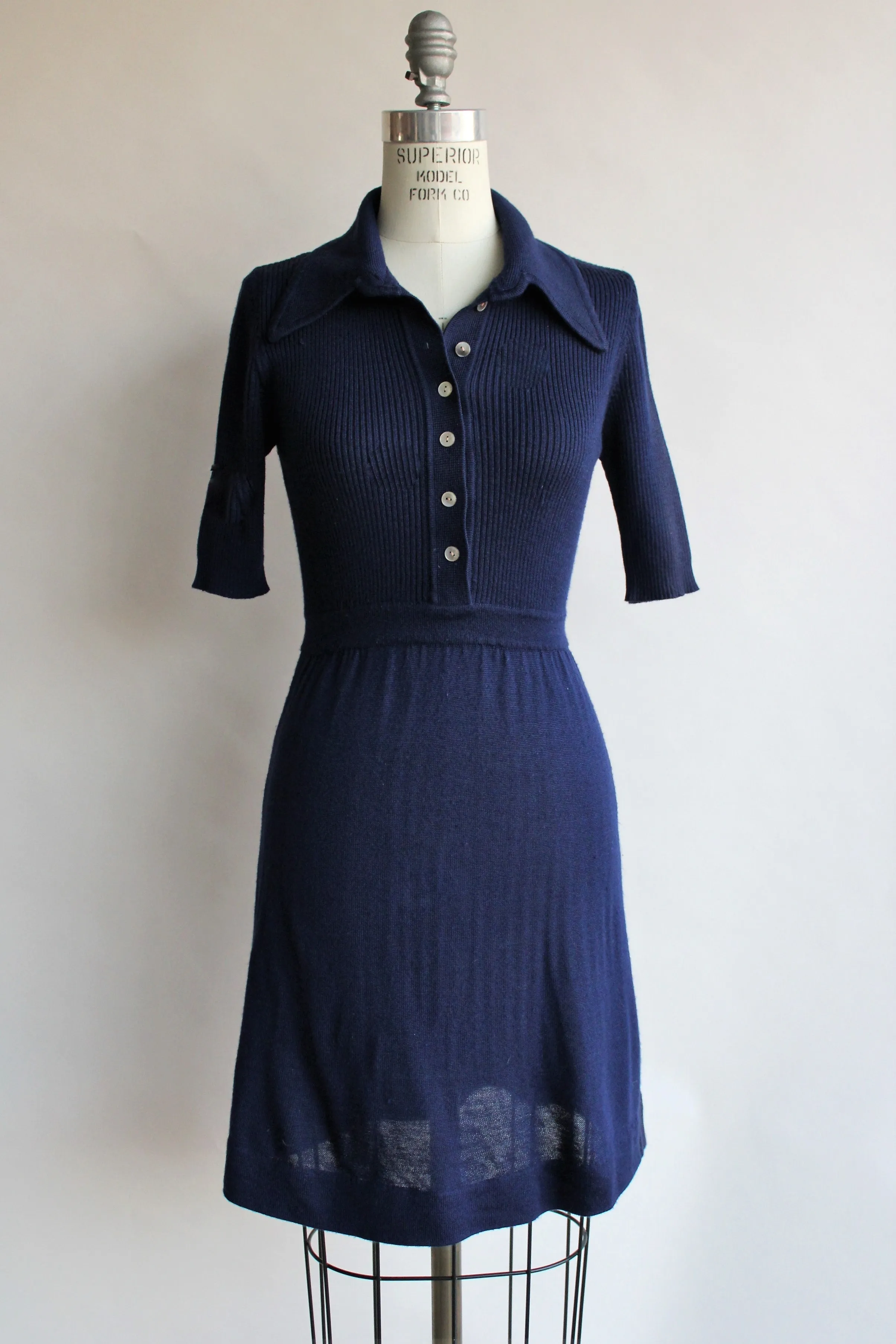 Vintage 1970s Navy Blue Knit Dress