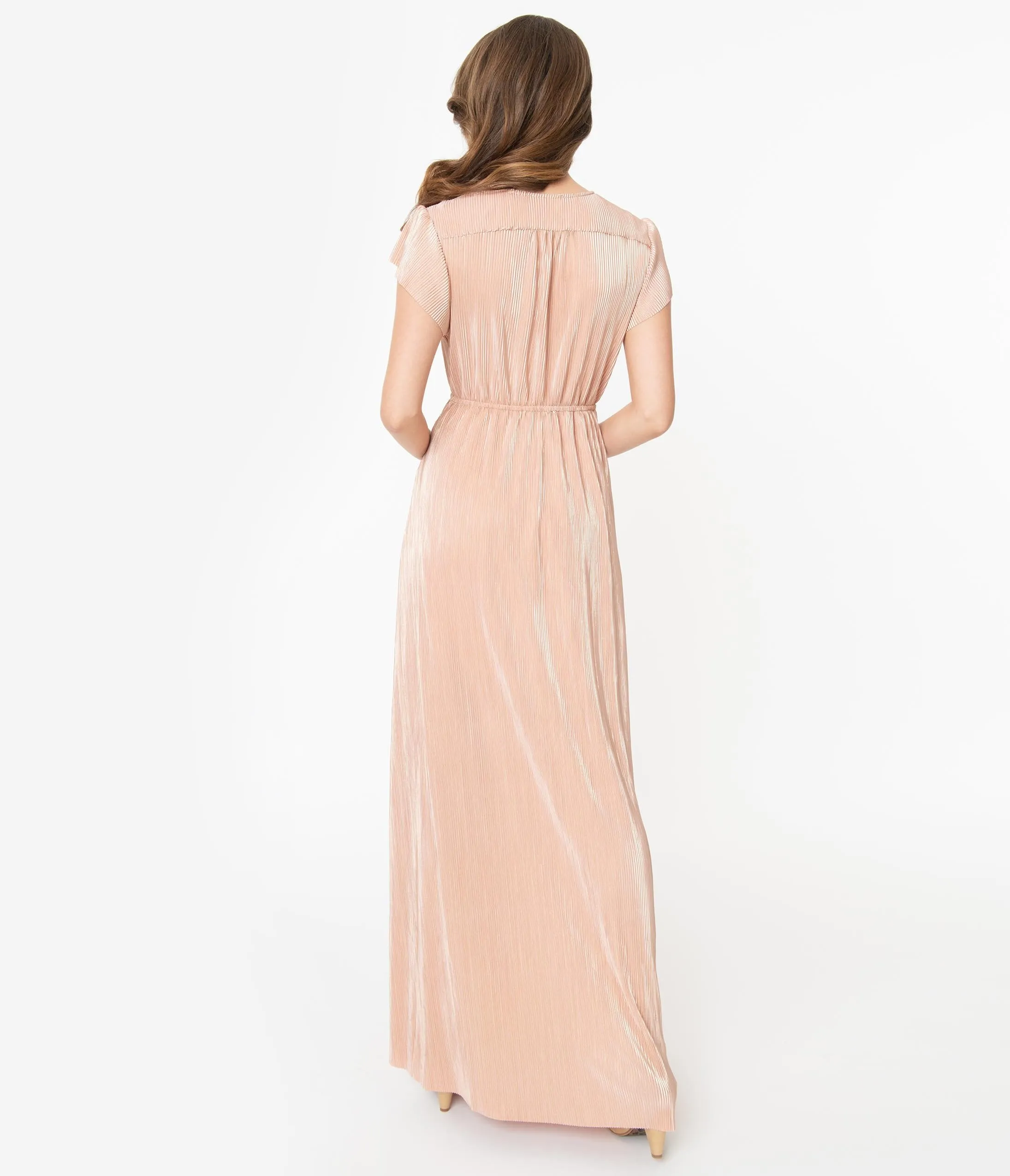 Vintage Style Pink Metallic Ribbed Maxi Dress