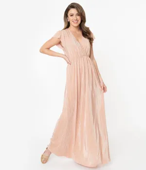 Vintage Style Pink Metallic Ribbed Maxi Dress