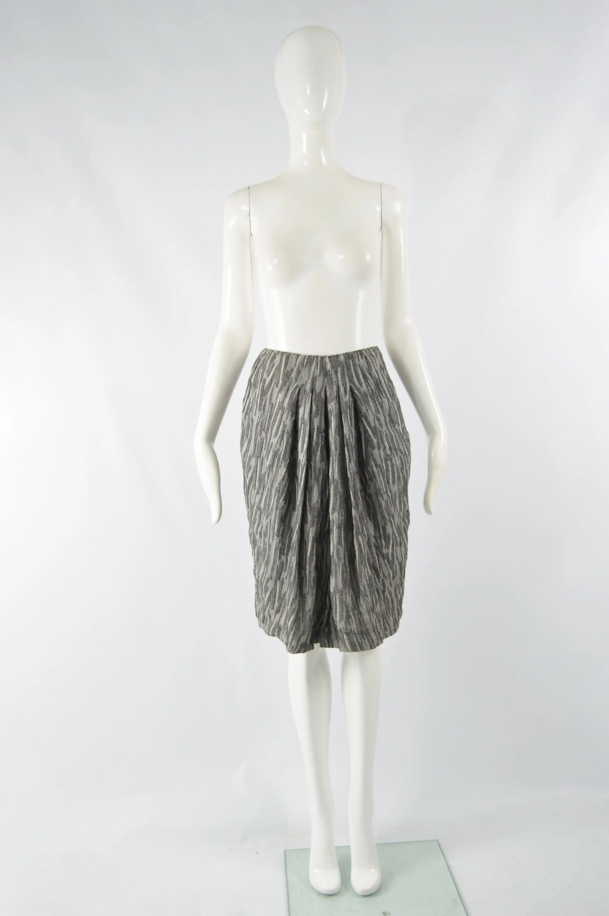 Vintage Textured Pleated Wool Gauze Skirt, 1990s