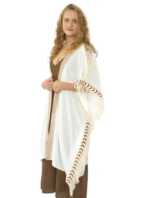 White Closed-Back Fringe Poncho